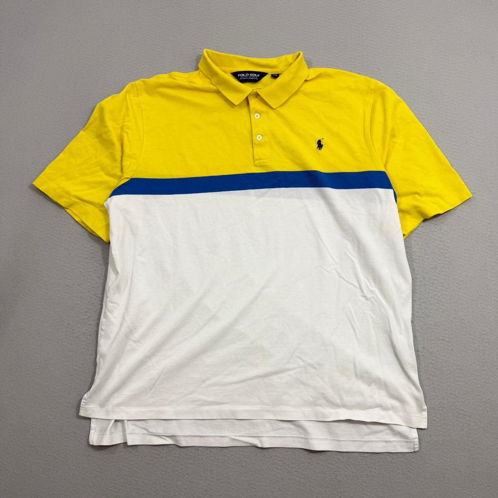 Polo Ralph Lauren Polo Golf Mens XXL Yellow White Blue Colorblock Pima Shirt